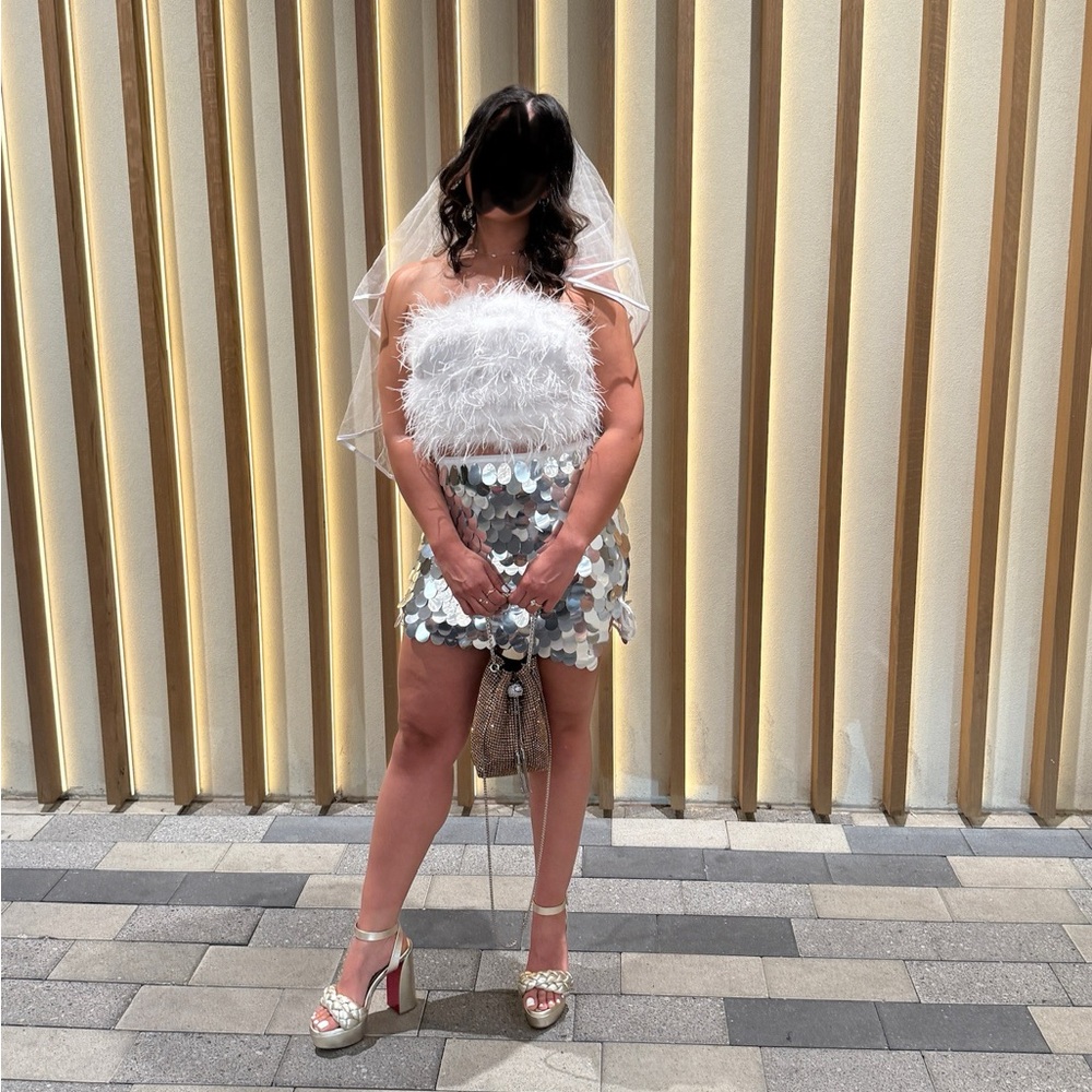 White Fox White Feather Crop Top